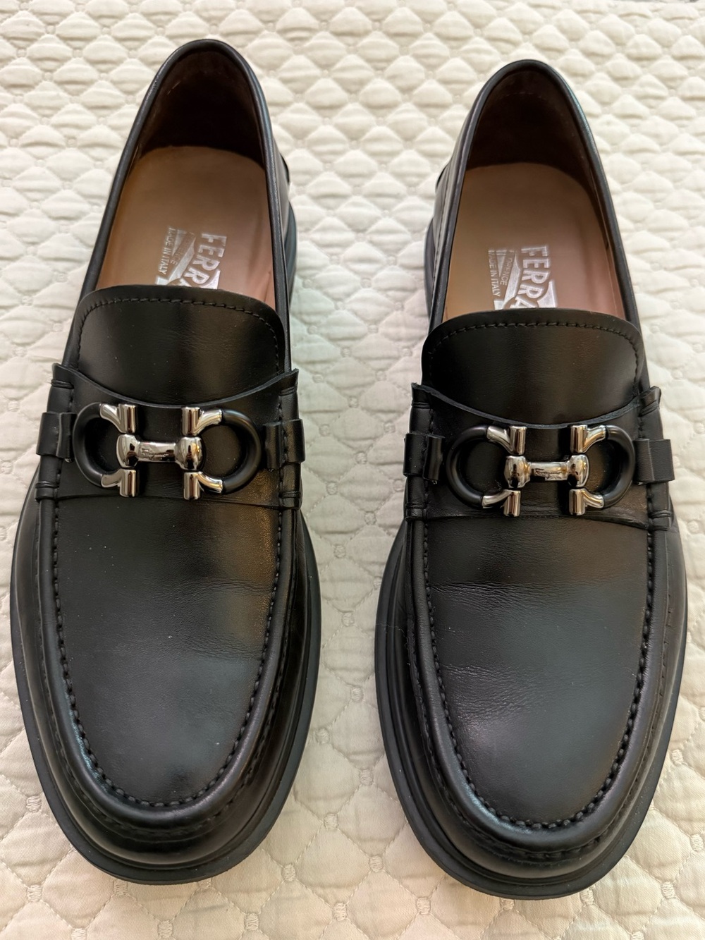 Salvatore Ferragamo Black Leather Bit-Detail Slip-On Loafers